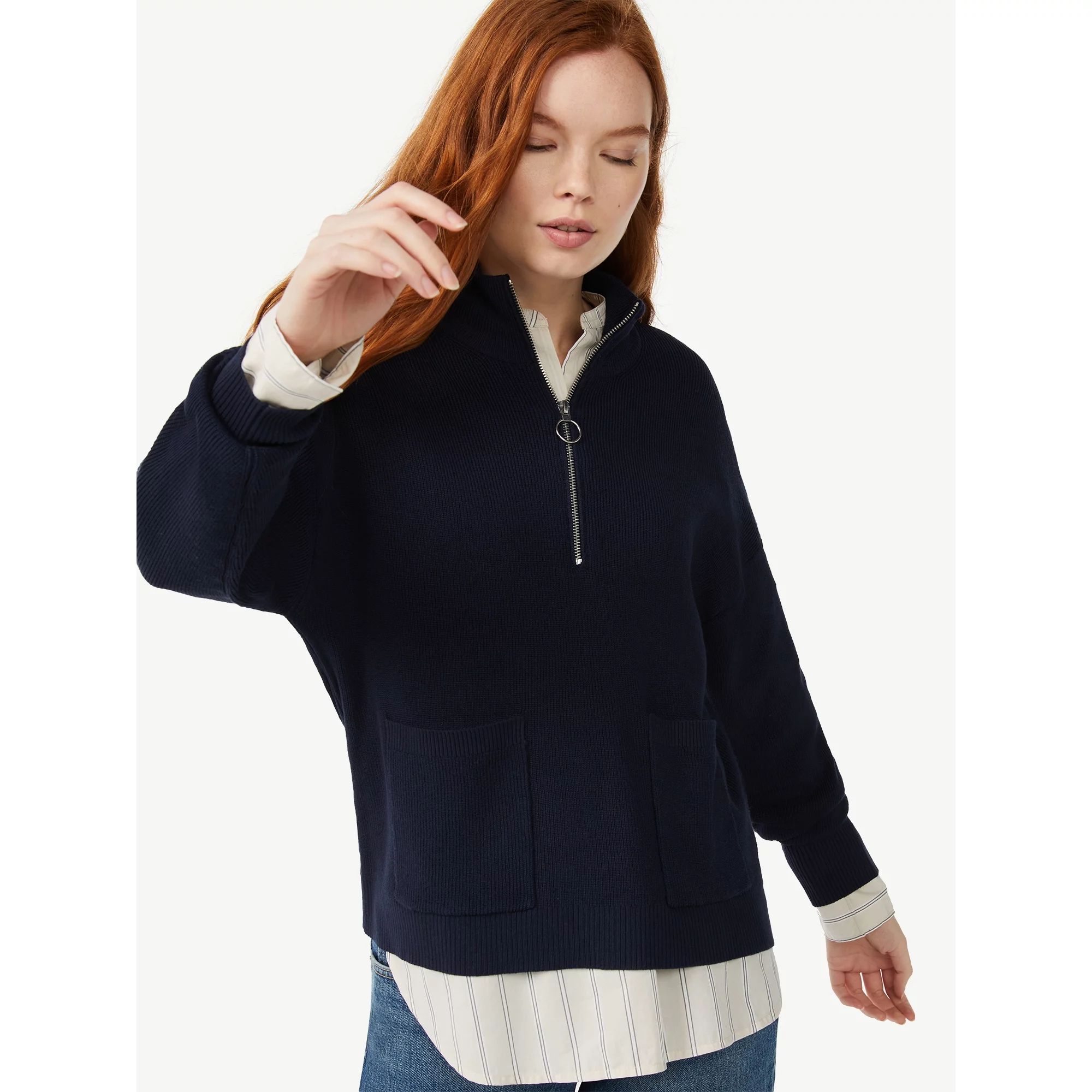 Free Assembly Women's Boxy Half-Zip Sweater | Walmart (US)