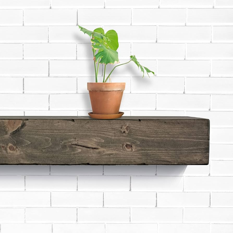 Fireplace Mantel, Rustic, Shelf, Floating Mantle, Real Wood, Beam, URBANDI (Grey, 60Lx6Hx8D) | Amazon (US)