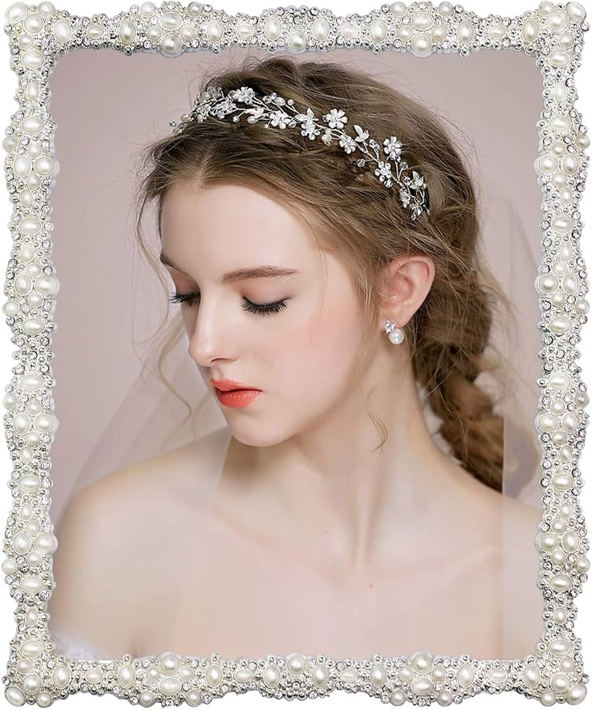 8x10 Pearl Picture Frame with Crystal for Wedding,Silver Plated with High Definition Glass Photo ... | Amazon (US)
