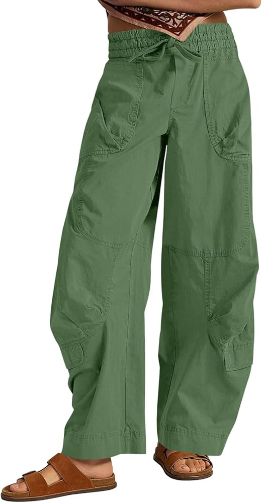 Aoysky Womens Baggy Barrel Wide Leg Pants Drawstring Elastic High Waisted Casual Loose Trousers P... | Amazon (US)