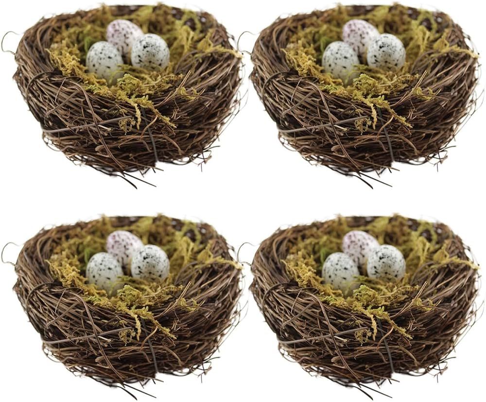 YEUQWJ Artificial Birds Nest, 4PCS Crafts Handmade Natural Easter Birds Nest Rattan Birds Nest fo... | Amazon (US)
