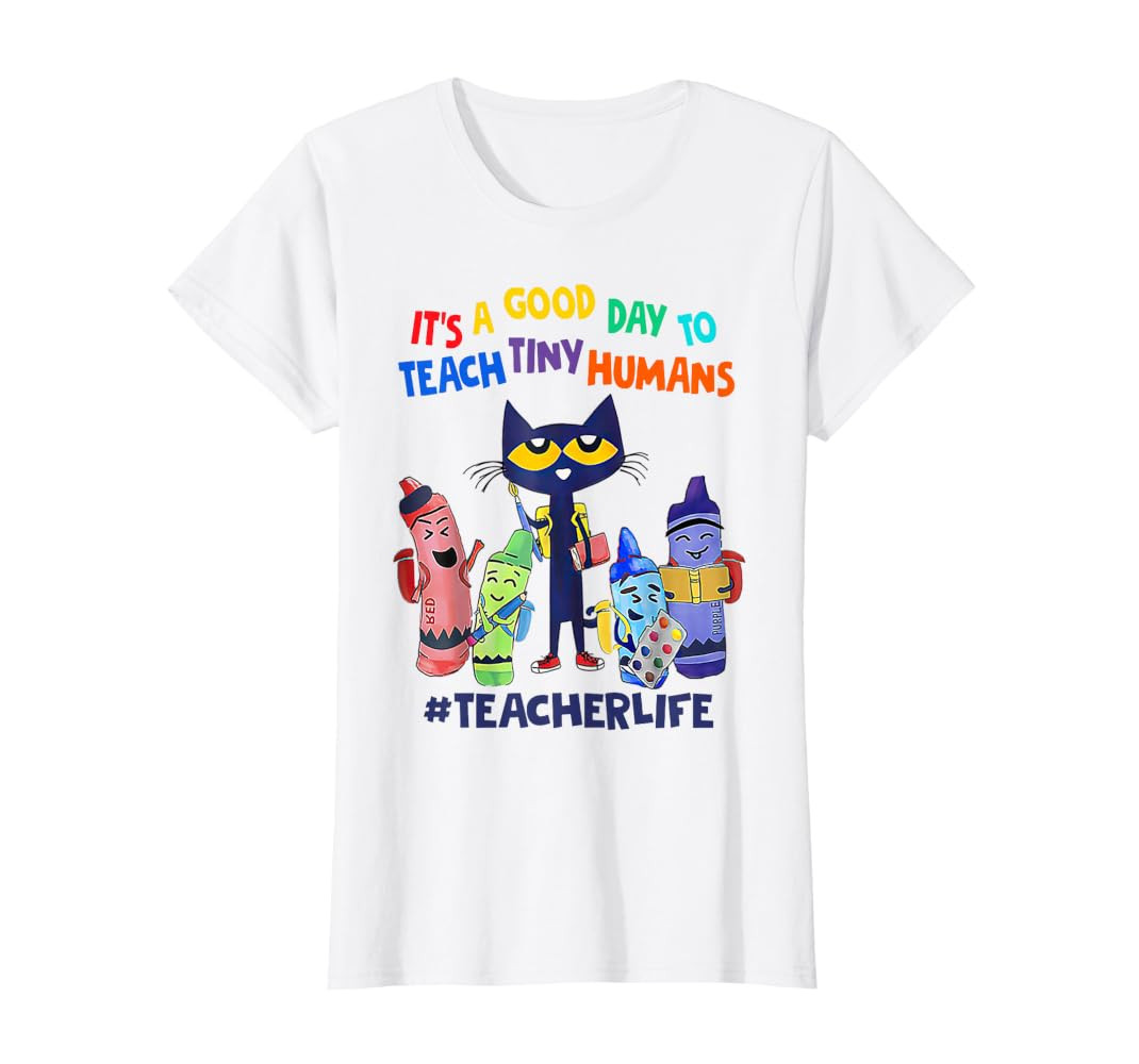 It's A Good Day To Teach Tiny Humans Teacher Life Cat Crayon T-Shirt | Amazon (US)