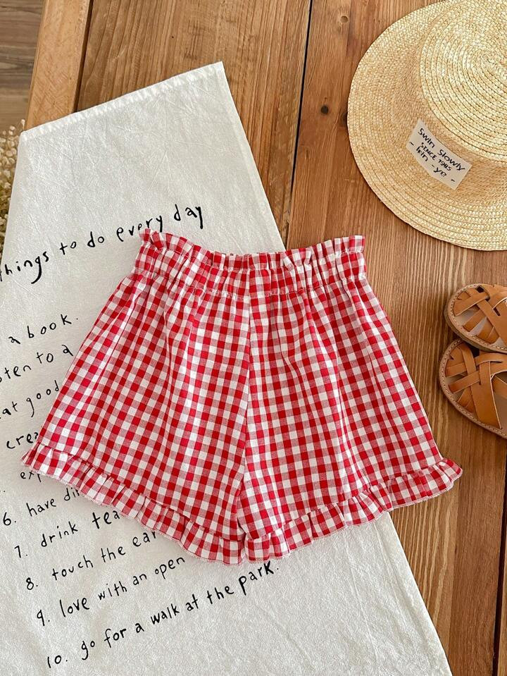 SHEIN LMoss Young Girl Young Girl's Loose Fit Casual Plaid Woven Shorts | SHEIN