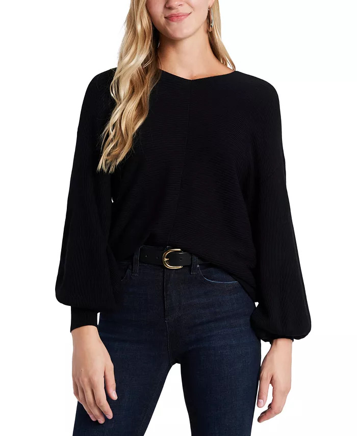 Women's Rib-Knit Bubble Sleeve Long Sleeve Sweater | Macys (US)