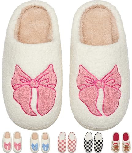 Cxiboh Cute Bow House Slippers for Women Indoor Outdoor Cozy Bedroom Shoes with Memory Foam Non-Slip Warm（Pink Bow4243 | Amazon (US)