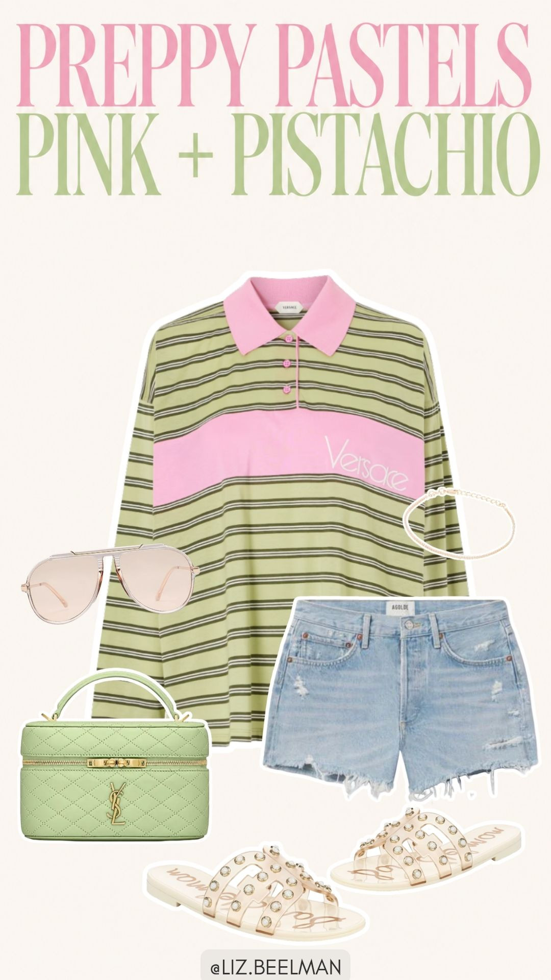 Summer to fall transitional look featuring:
Preppy in Pastels with Pink and Pistacio

#YSL #Versace #ootd #preppy  

 