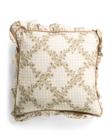 16x16 Daisy Gingham Plaid Ruffle Pillow | TJ Maxx