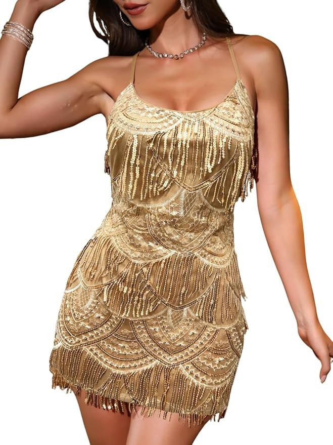 Kaei&Shi Sequin Mini Dress,Sparkly Fringe Cocktail Party Dresses for Women,Homecoming Disco Dance... | Amazon (US)