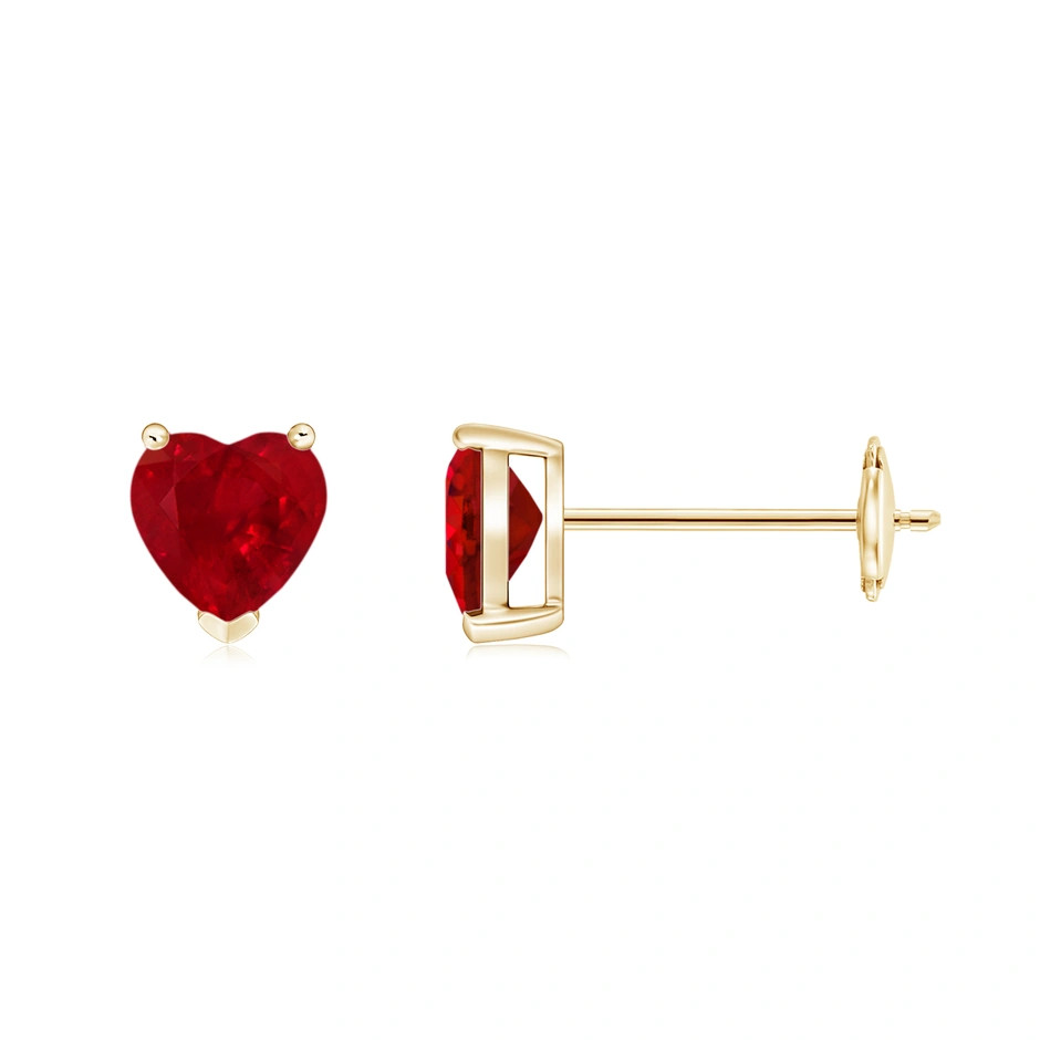 Ruby Solitaire Heart Stud Earrings | Angara | Angara US