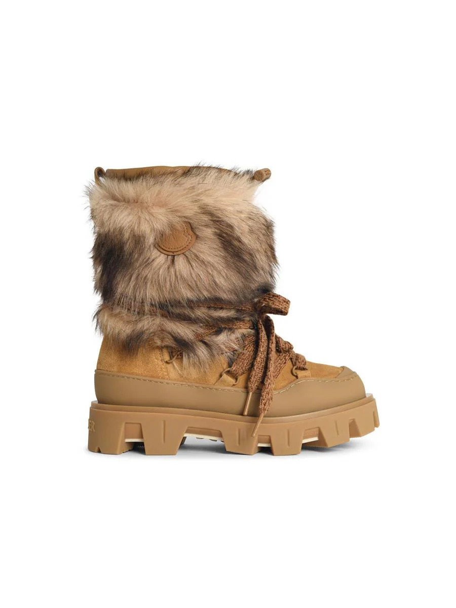 Moncler 'Peak Après' Suede Boots And Camel Beige Shearling | Baltini