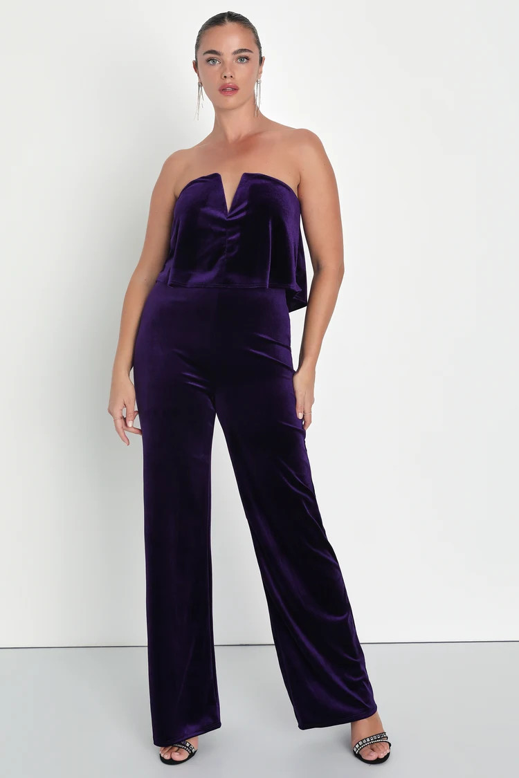 Power of Love Purple Velvet Strapless Jumpsuit | Lulus (US)