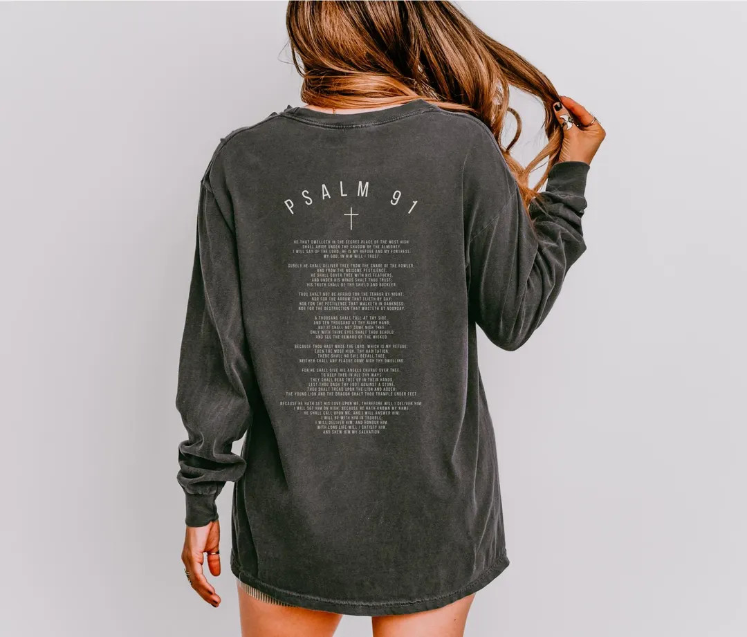 Psalm 91 Christian Comfort Colors Long Sleeve Tshirt Scripture Shirt Christian Streetwear Christi... | Etsy (Global)