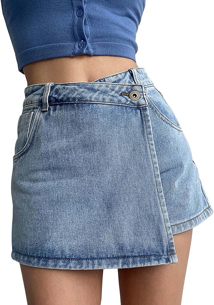 Jean Skirts for Women Y2k Denim Skirt Stretchy Mini Skirt with Pockets Cargo Skirt Skorts Y2k Ski... | Amazon (US)