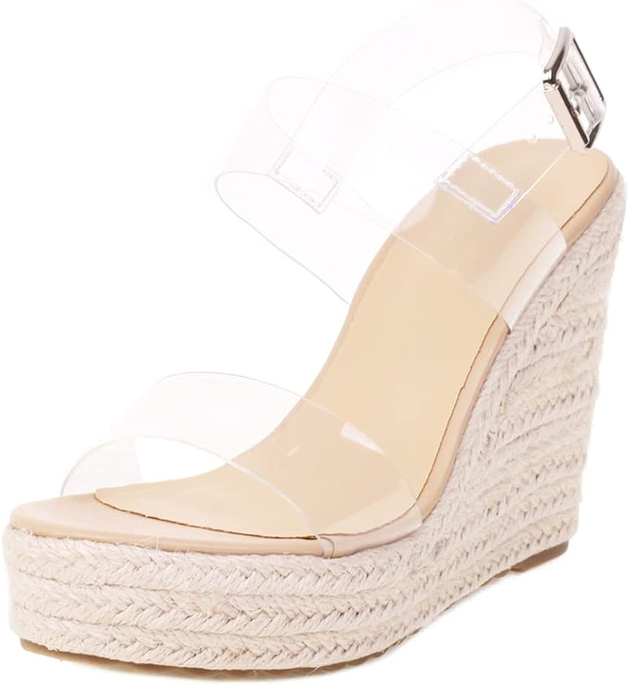 ClassicSter Women's Espadrilles Clear Wedge Heel Sandals Transparent Ankle Strap Open Toe Platfor... | Amazon (US)