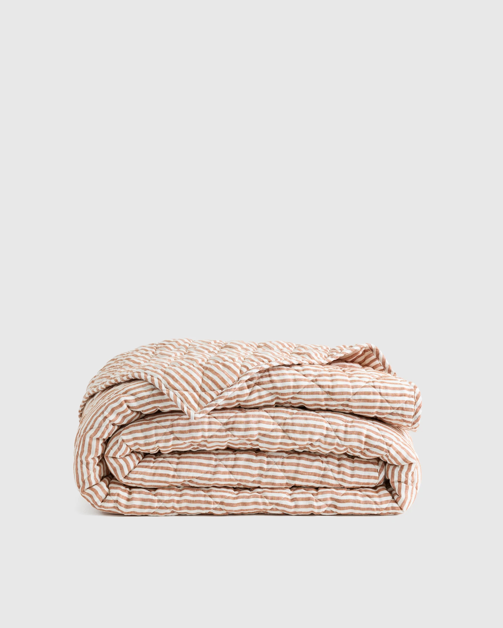 European Linen Stripe Quilt  in Terracotta/white Stripe | Quince