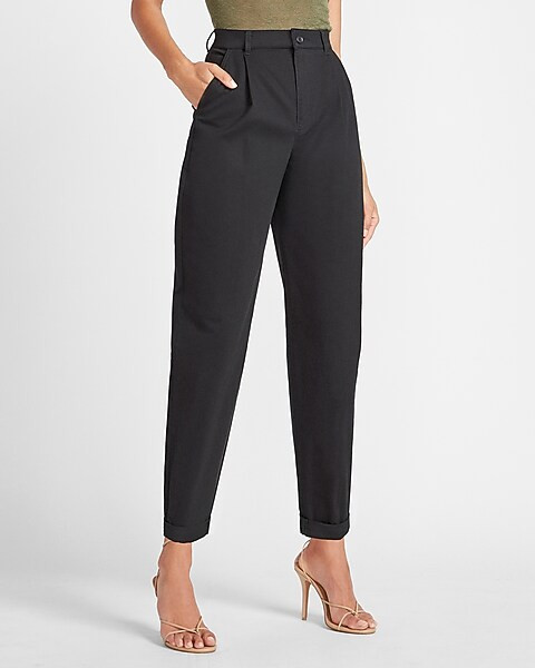Super High Waisted Tapered Twill Ankle Pant | Express