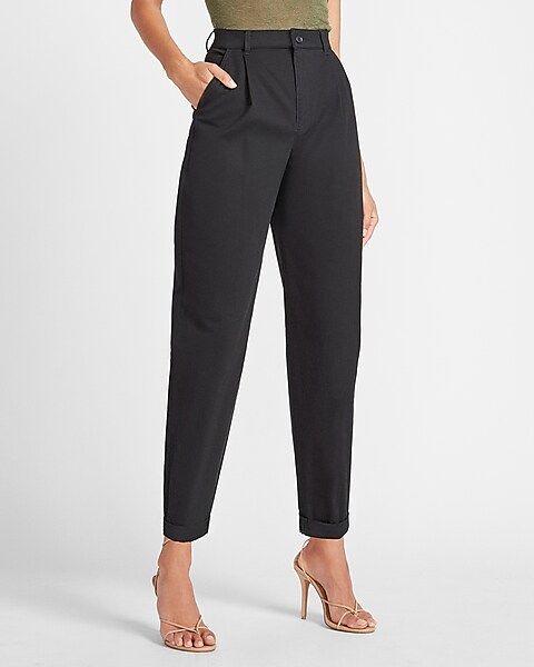 Super High Waisted Tapered Twill Ankle Pant | Express