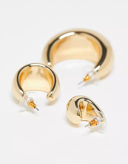 ASOS DESIGN 3-pack hoop earrings with sleek wide design in gold tone | ASOS (Global)