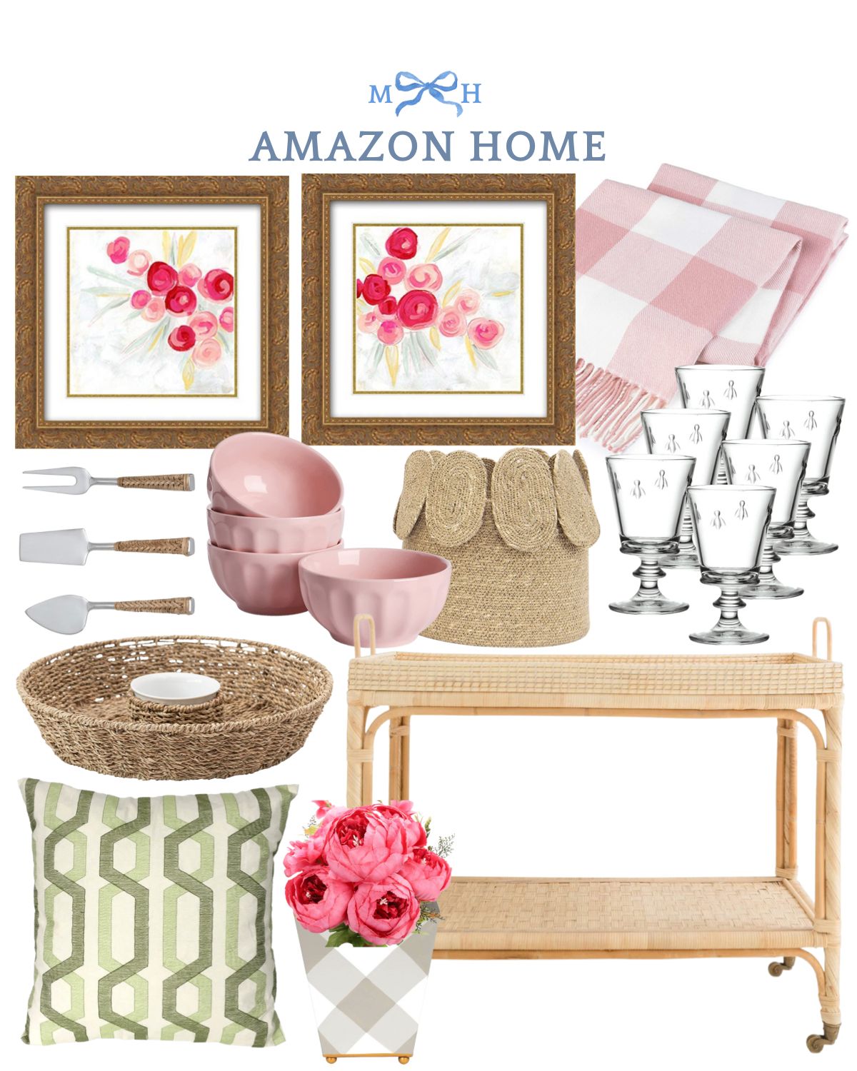 Preppy classic timeless salmon pink green entertaining helm house interiors bar cart kitchen decor d | Amazon (US)