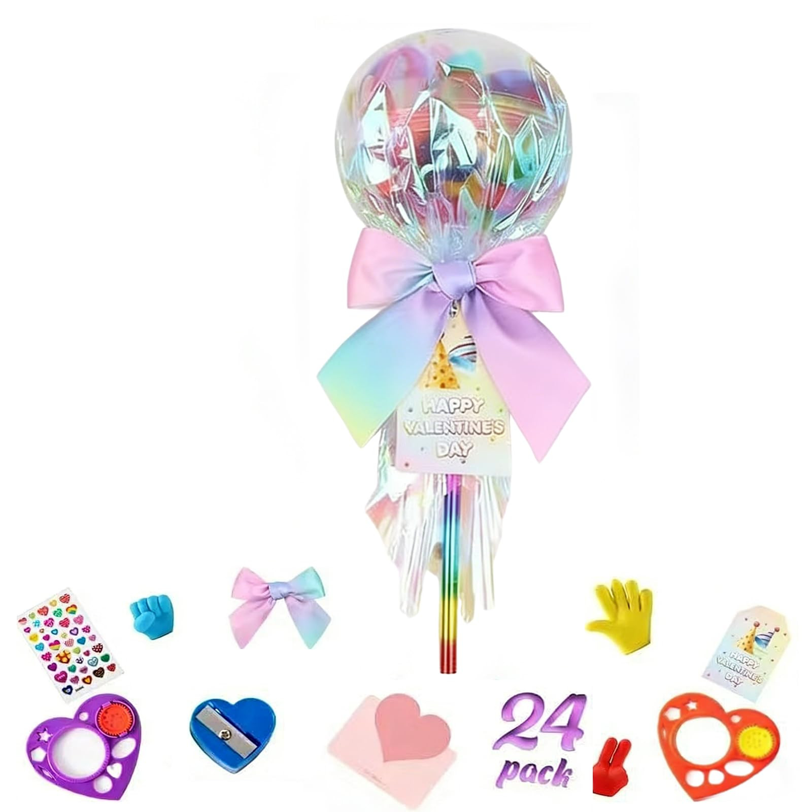Lollipop Valentine Kit- 24 Pack Giant Lollipop Valentines Kit, Valentine Lollipop Kit with Cards ... | Amazon (US)
