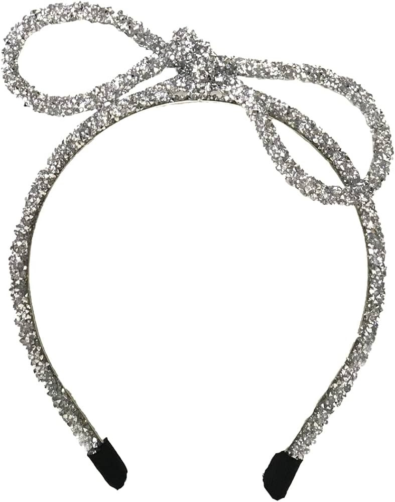 F.C. Fashion Culture Women's Glittering Rhinestone Rope Big Bow Headband, Silver | Amazon (US)