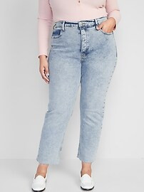 Extra High-Waisted Button-Fly Sky-Hi Straight Raw-Hem Jeans for Women | Old Navy (US)