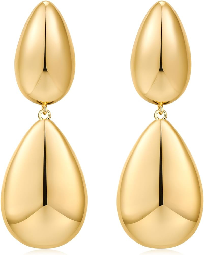 Gold Women Earrings Statement Earrings Hammered Earrings Big Drop Dangle Earrings for Women | Amazon (US)