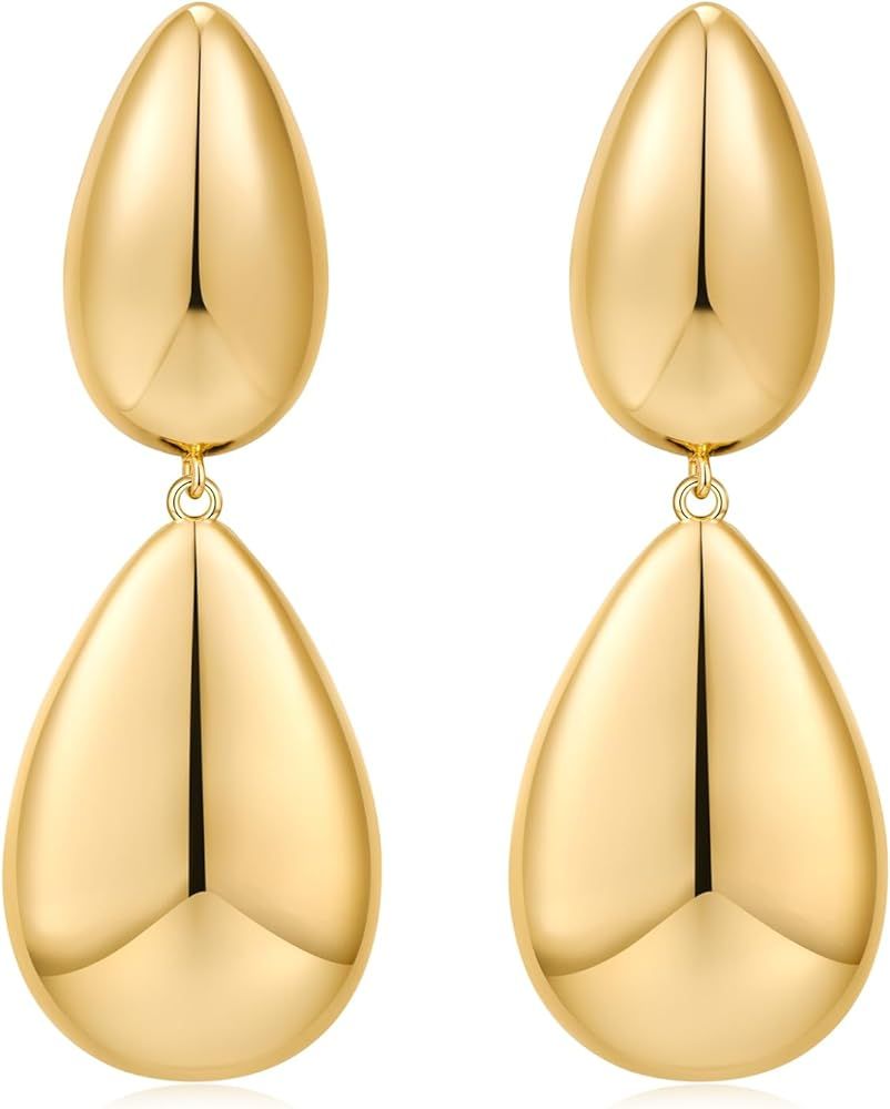 Gold Women Earrings Statement Earrings Hammered Earrings Big Drop Dangle Earrings for Women | Amazon (US)