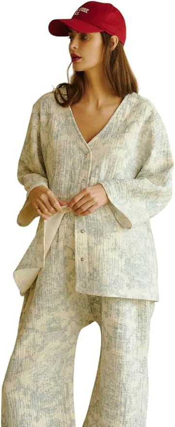NOTHING FITS BUT 100% Cotton Muslin Gauze Nursing Set, 2 Piece Postpartum Pajamas for Nursing & L... | Amazon (US)