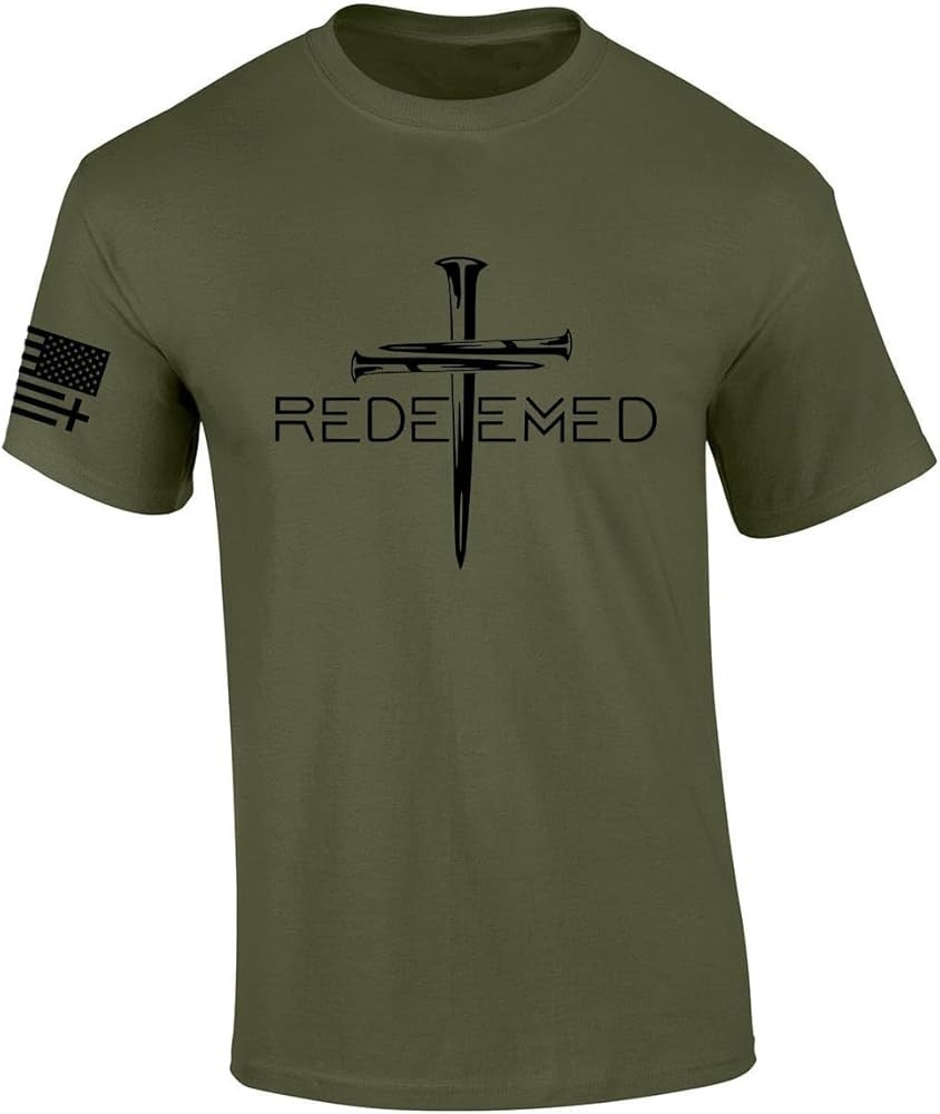 Redeemed Cross Nails Mens Christian American Flag Sleeve T-Shirt Graphic Tee | Amazon (US)