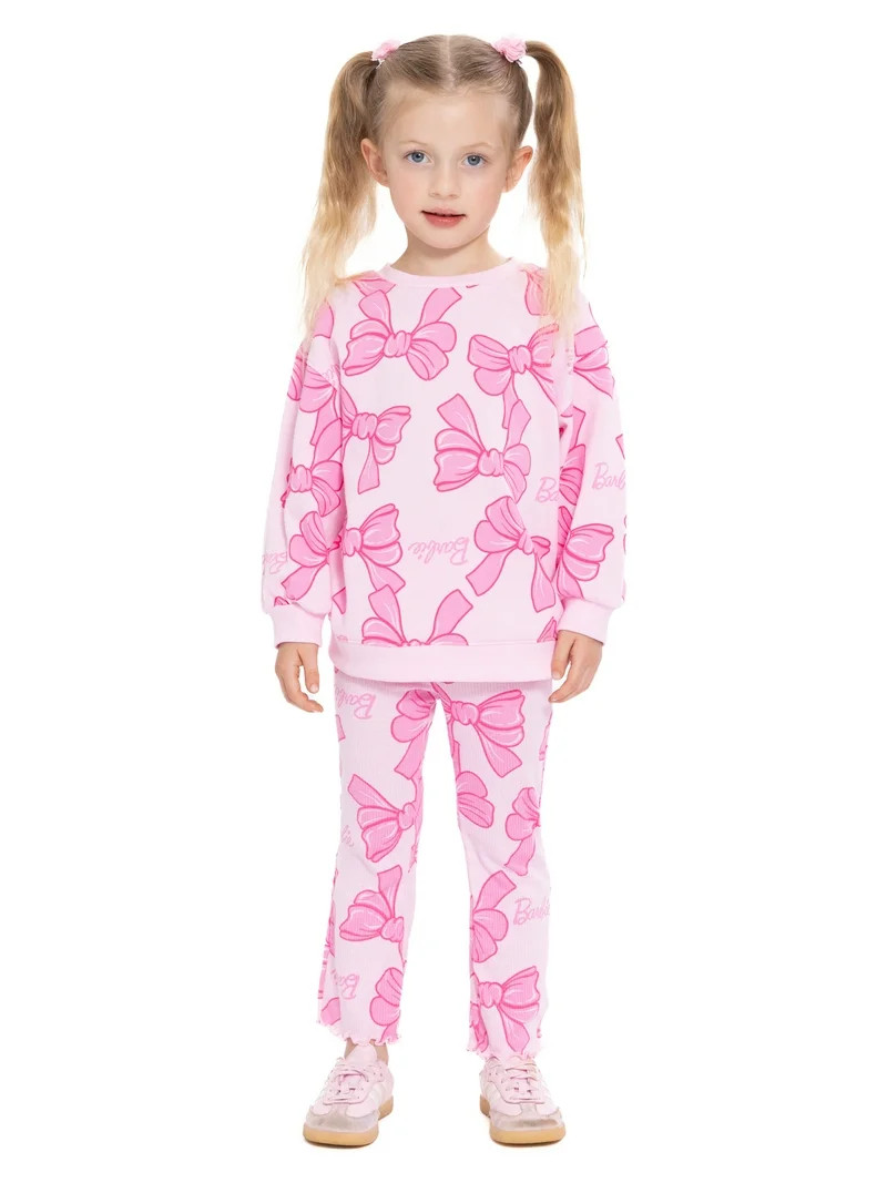 Barbie Toddler Girls Bow Printed Crewneck Sweatshirt and Flare Leggings Set, 2-Piece, Sizes 12M-5... | Walmart (US)