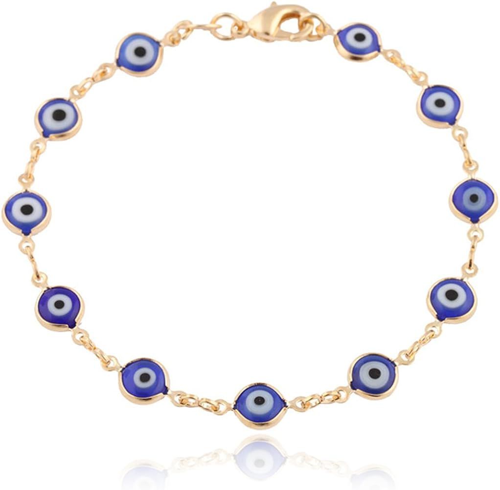 JOTW Gold Overlay with Navy Blue Mini Evil Eye Style 7.5 Inch Clasp Bracelet (T-326) | Amazon (US)