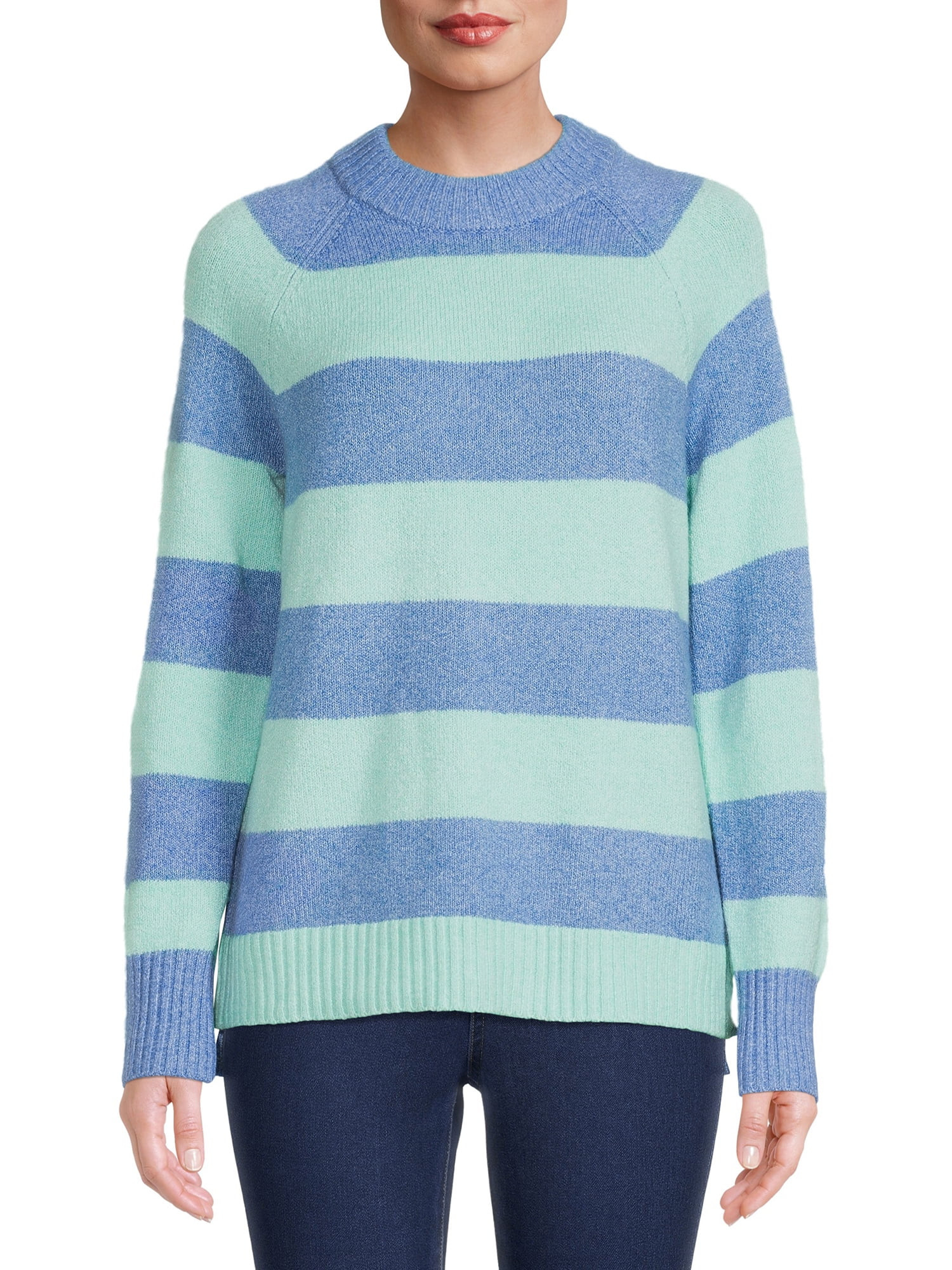 Time and Tru Women's Super Soft Midweight Stripe Sweater - Walmart.com | Walmart (US)
