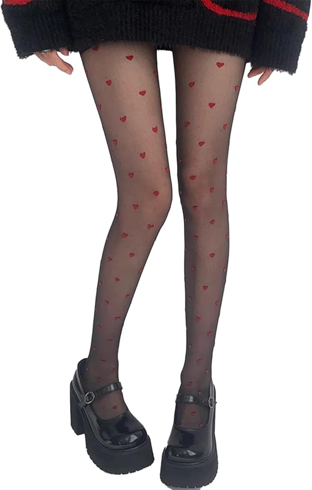 Heart Tights for Women Cute Sheer Pantyhose Stockings Teen Girls Patterned Tights Kawaii Clothes | Amazon (US)