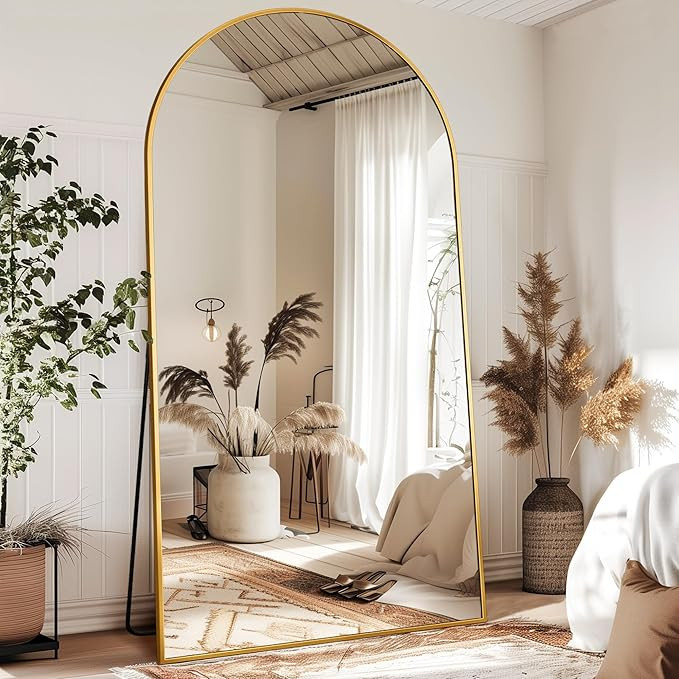 Antok Oversized Full Length Mirror with Stand, 91"x46" Arched Floor Mirror, Aluminum Frame, Wall ... | Amazon (US)
