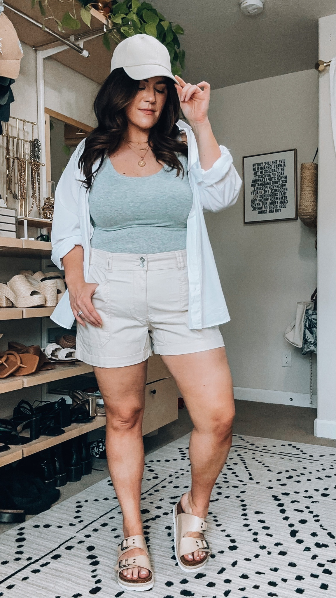 Walmart fashion summer outfit 
Tank set (large) 
Button down boyfriend blouse xl 
Stretchy shorts xl 
Sandals tts 
#walmartpartner

#LTKSeasonal #LTKsalealert #LTKcurves