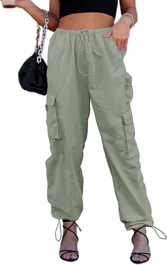 Waitfairy Womens Cargo Pants High Waisted Parachute Pants with Multiple Pockets | Amazon (US)