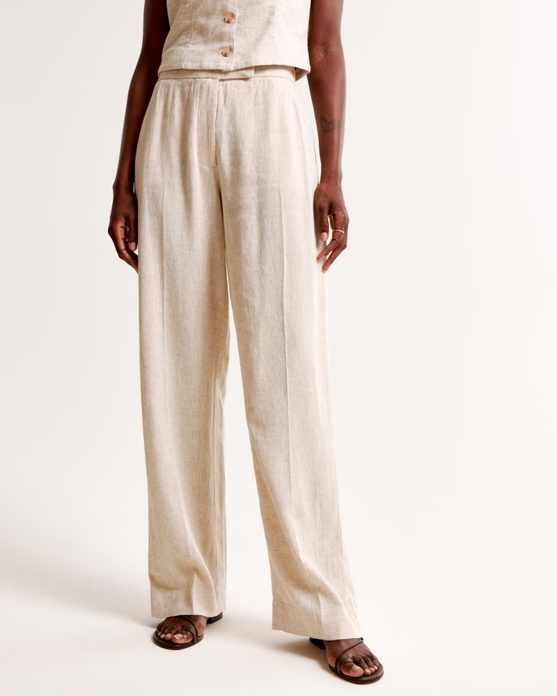 Linen-Blend Tailored Straight Pant | Abercrombie & Fitch (US)