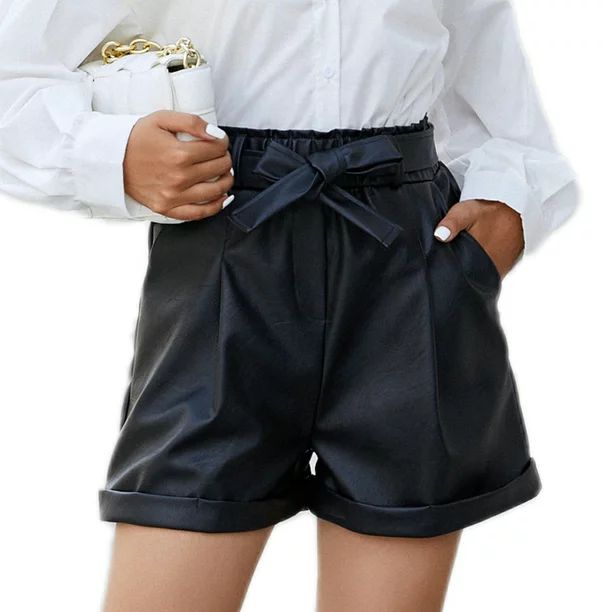 Eilly Bazar Faux Leather Shorts for Women Black S | Walmart (US)