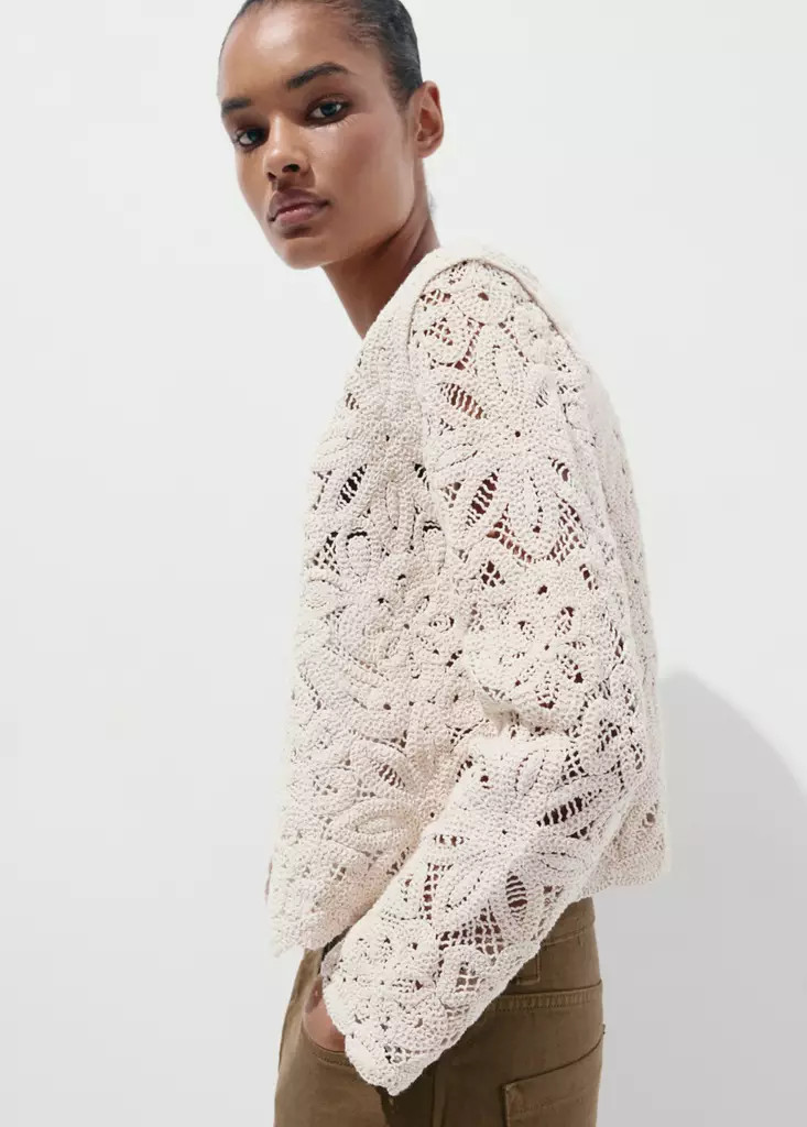 Knitted jacket with lace details - Women | MANGO USA | Mango (US/MX/AU)