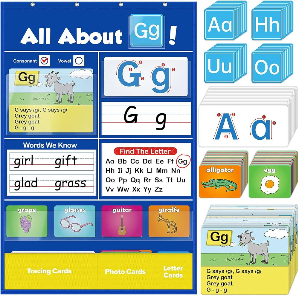Alphabet Learning Pocket Chart, Circle Time Learning Center Alphabet Flash Cards ABC Wall Chart L... | Amazon (US)