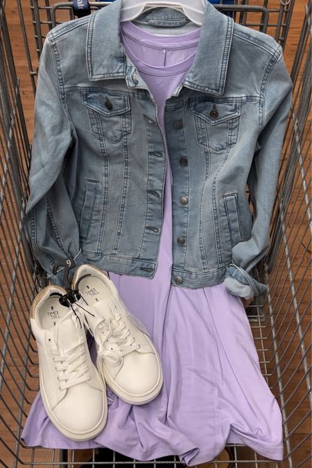 The $10 walmart dress we all love! Great for warm weather. Has pockets. Fits tts, I actually sized down to an XS because I wanted this lavender color and it also fits me well! My jean jacket is a medium. #walmartfashion 

#LTKstyletip #LTKunder50