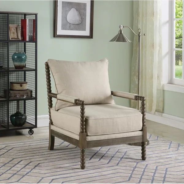 Best Master Furniture Beige Fabric/Rustic Oak Accent Arm Chair | Bed Bath & Beyond