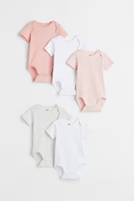 2-pack Button-top Bodysuits - Round Neck - Short sleeve - Light beige/striped - Kids | H&M US | H&M (US + CA)