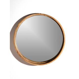 Small Round Light Brown Wood Modern Mirror (19.75 in. H x 19.75 in. W) | The Home Depot