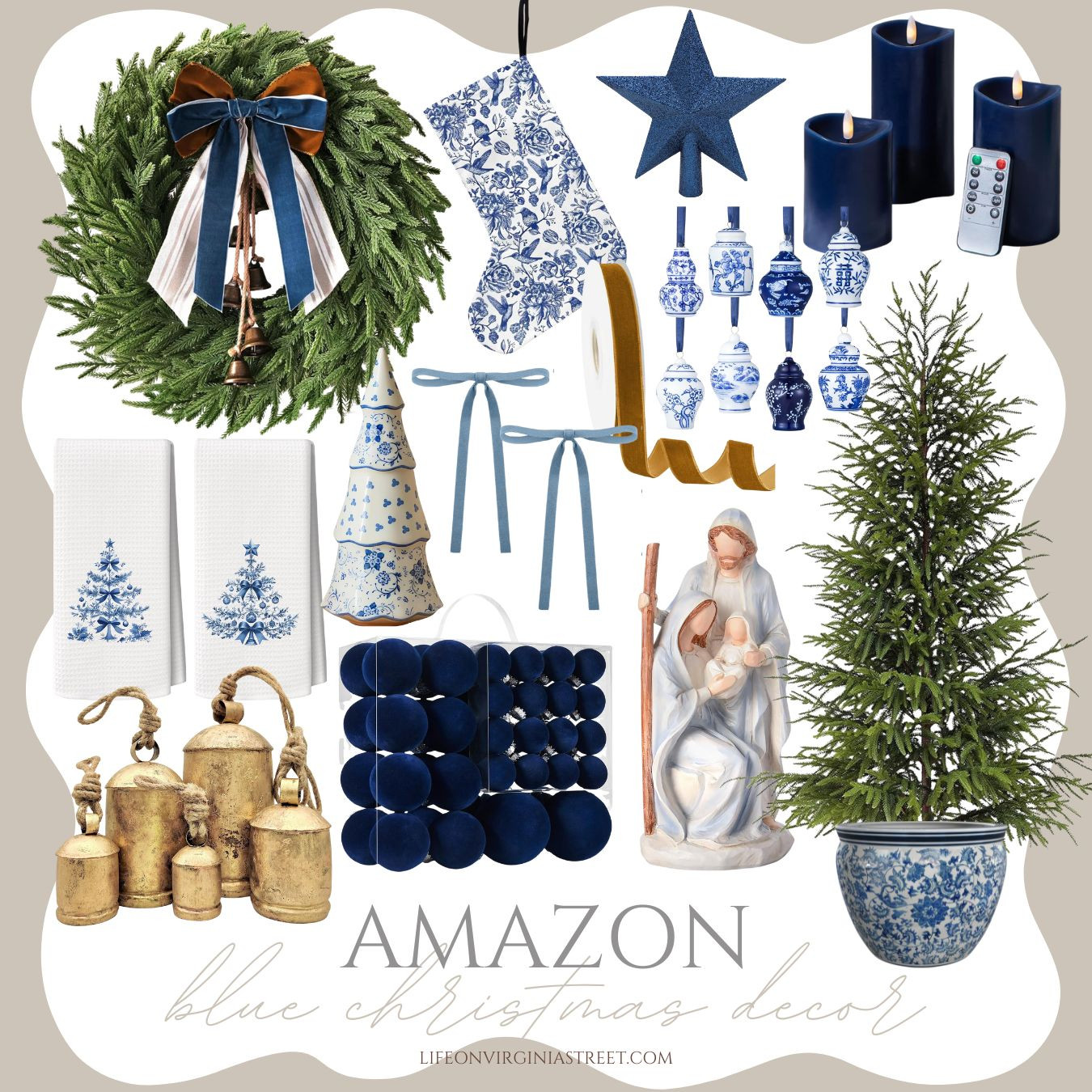 I can't get enough of these navy blue chinoisserie Christmas decor finds! I ordered the wreath and think it's an excellent value for the price and so pretty! I also love these mini ginger jar ornaments, navy blue flocked ornaments, brass bells, and more! #ltkseasonal #ltksalealert #ltkfindsunder50 #ltkfindsunder100 #ltkstyletip #ltkover40 #Ltkholiday #ltkhome #amazonfinds 

 

#LTKSeasonal #LTKHome #LTKFindsUnder50