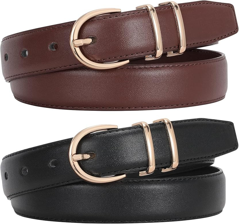 JASGOOD 2 Pack Women Leather Belt for Jeans Fashion Ladies Belts for Pants Dresses With Gold Buck... | Amazon (US)