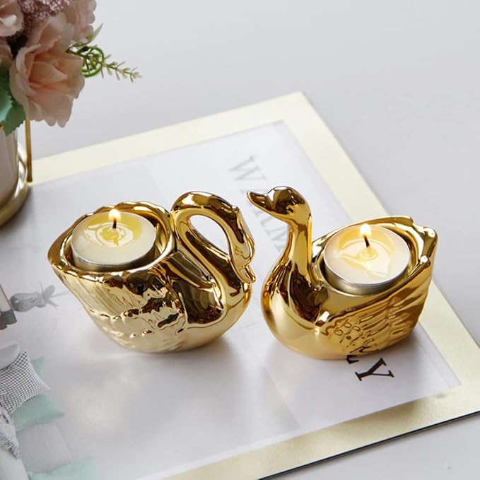 Set of 2 Gold Swan Ceramic Tealight Candle Holders for Living Room & Bathroom Decorations - Cente... | Amazon (US)