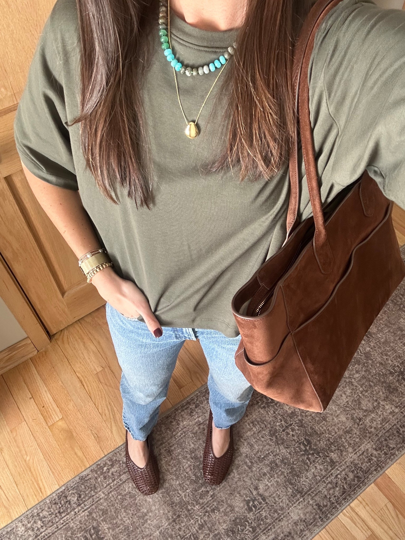 I love a basic tee and jean combo 

Top - small tall 
Jeans - size 26 regular 