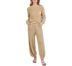 MEROKEETY Women's 2 Piece Outfits Sweater Set Long Sleeve Knit Pullover High Waist Pants Lounge S... | Amazon (US)